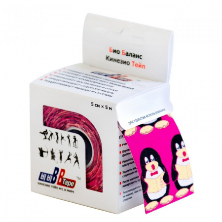 Кинезио тейп | BBTape | 5 см x 5 м (Пингвины на розовом)