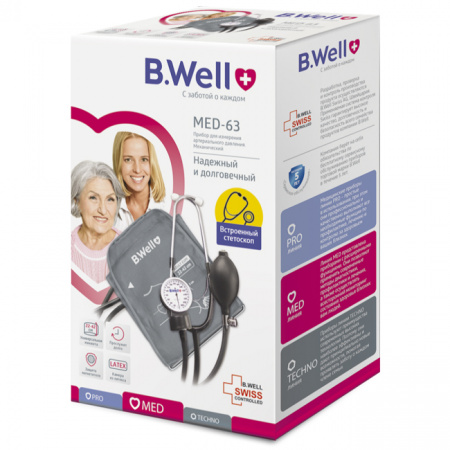 Механический тонометр со встроенным стетоскопом и манжетой с кольцом | B.Well MED-63