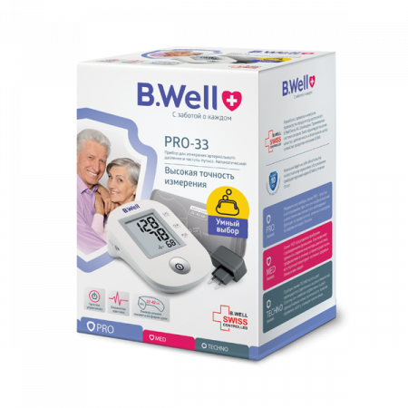 Тонометр автоматический с адаптером | B.Well PRO-33 | манжета M-L